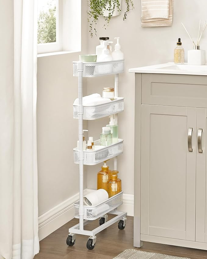 SONGMICS Slim Storage Cart, 4-Tier Metal Rolling Cart with Wheels | Amazon (US)