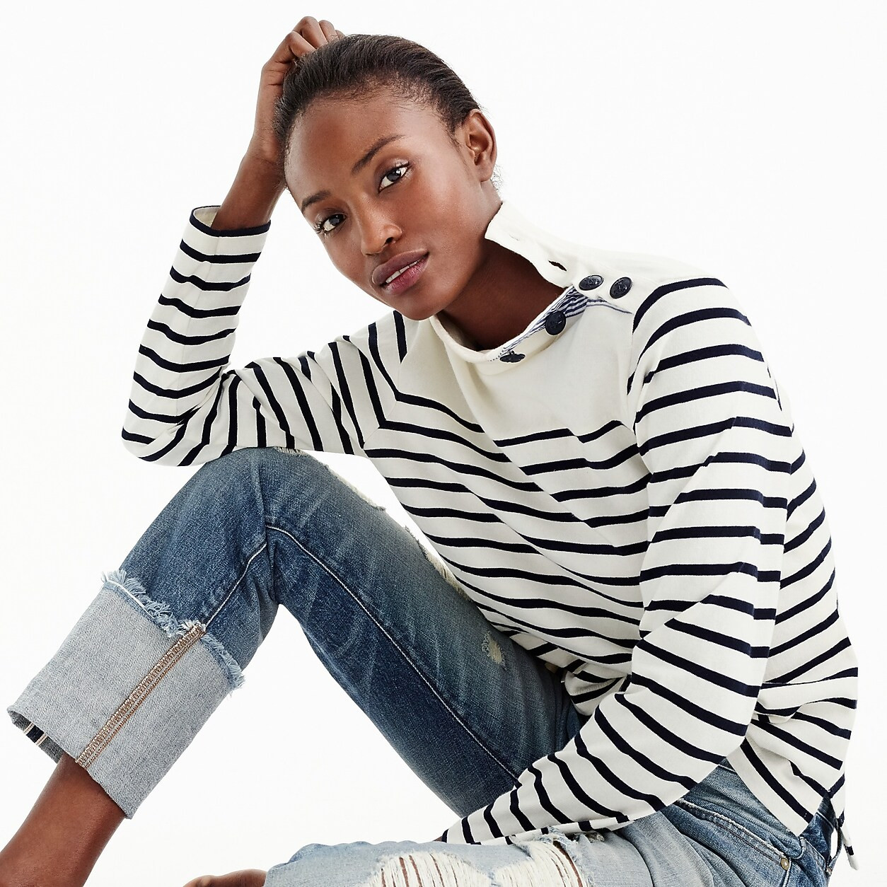 Striped button-shoulder turtleneck | J. Crew US