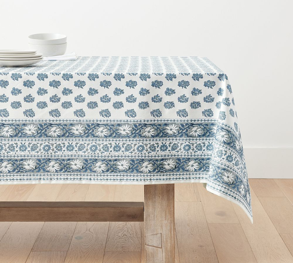 Sophia Floral Block Print Oilcloth Cotton Tablecloth | Pottery Barn (US)