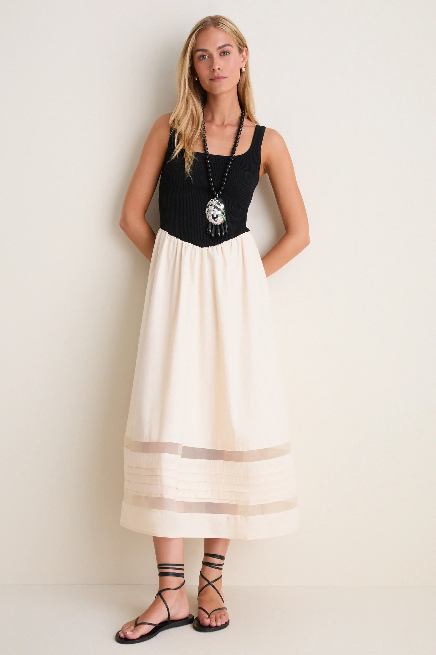 Black Multi Sheer Insert Cotton Knit Twofer Midi Dress | Tuckernuck (US)