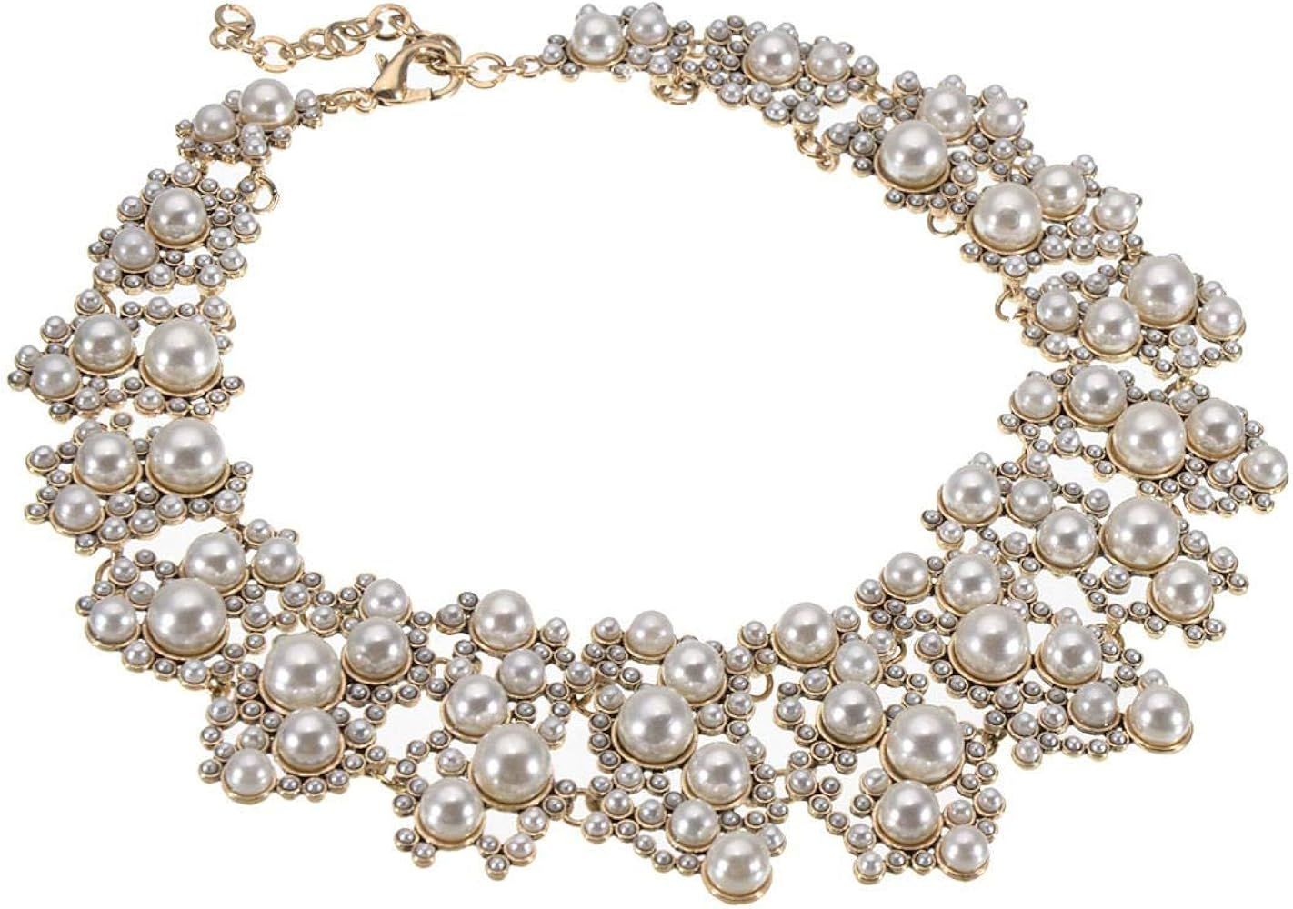 Jerollin Crystal Rhinestone/Pearl Statement Chain Necklace, Vintage Choker Bib Pendant Necklace B... | Amazon (US)