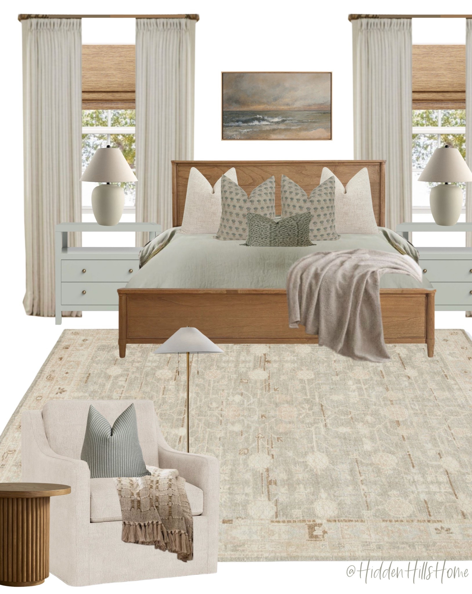 Master bedroom decor mood board, bedroom design ideas, home decor, primary bedroom design, bedding, nightstands, bedroom rug, curtains 

#LTKSeasonal #LTKSaleAlert #LTKHome