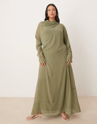 ASOS DESIGN Curve high neck maxi dress in khaki green | ASOS | ASOS (Global)