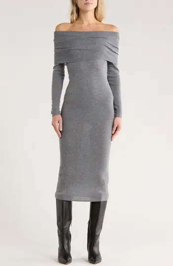 WAYF Off the Shoulder Long Sleeve Sweater Dress in Heather Grey at Nordstrom Rack, Size X-Small | Nordstrom Rack
