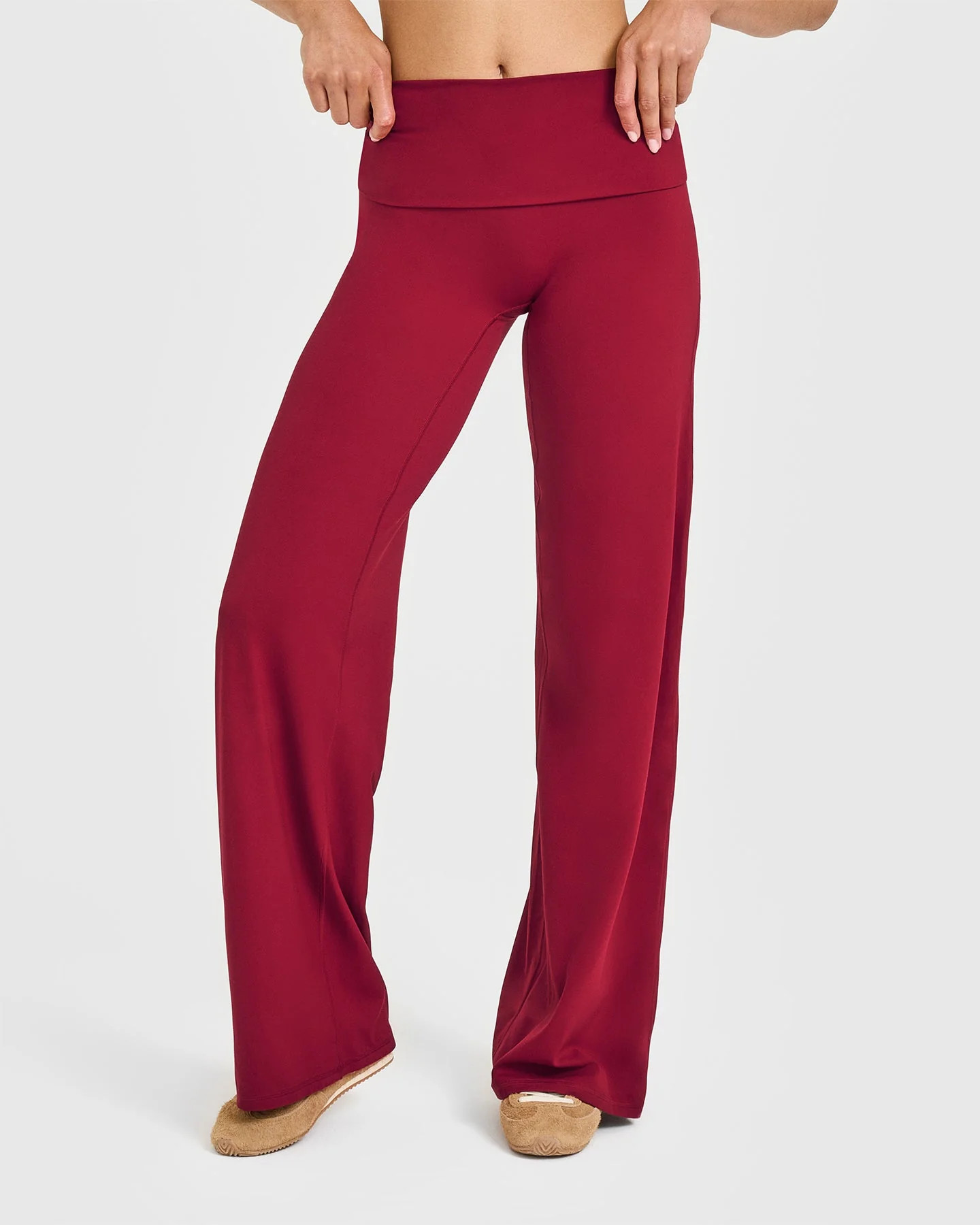 SoftMotion™ Fold Over Straight Leg Bottoms with White Logo 
 Ruby Red | Oner Active (UK / US)