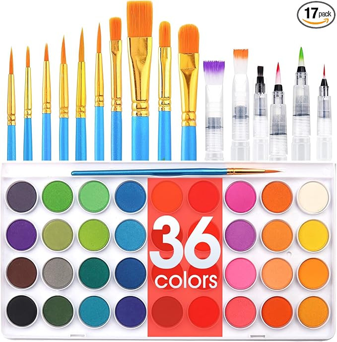 AROIC 36 Colors Watercolor Paint Set, Watercolor Pan Set with 10 Nylon Brushes and 6 Refillable W... | Amazon (US)