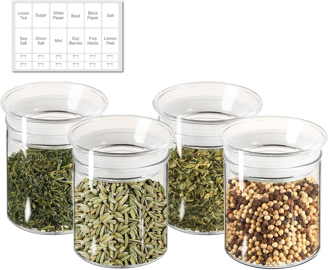 ZENS 10oz Glass Jars with Airtight Lid, 4 Pack Glass Kitchen Canisters Set for Spice, Loose Tea, ... | Amazon (US)