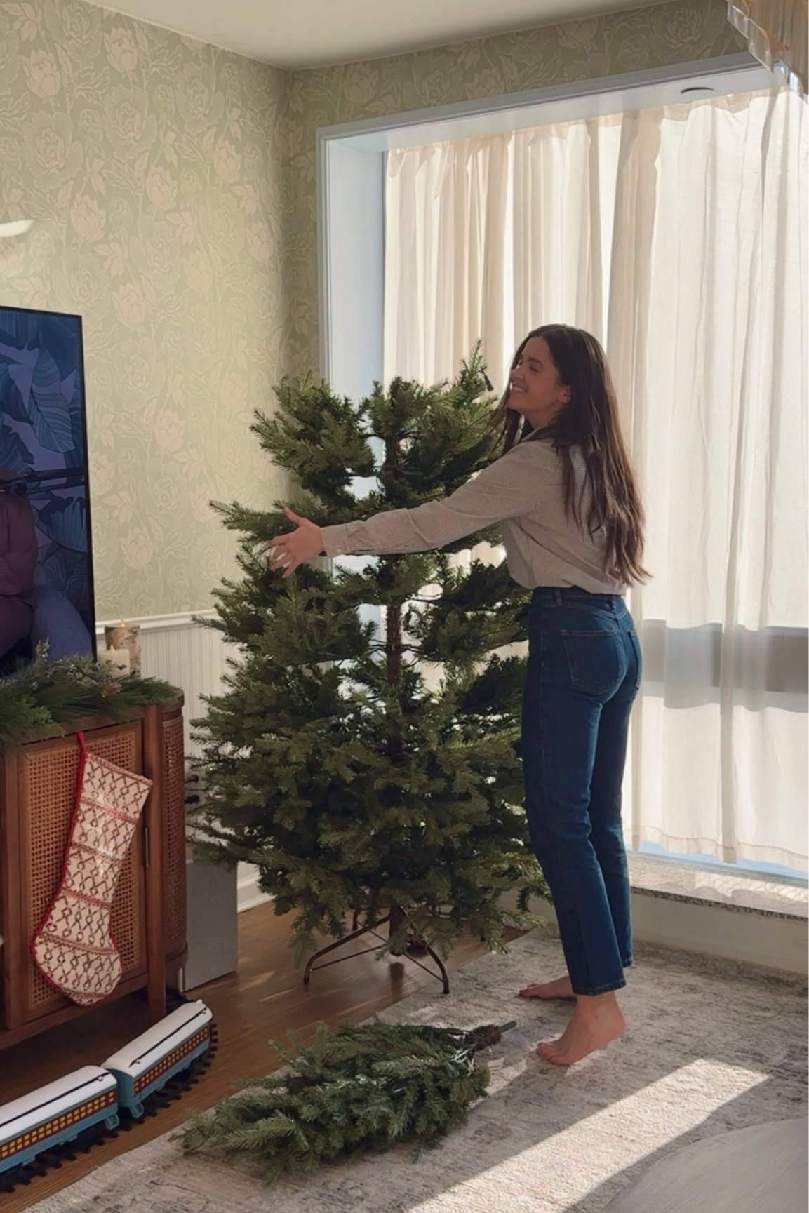 Our official Christmas tree!! (Not fluffed in the pic!) 

#LTKHoliday #LTKSeasonal #LTKSaleAlert