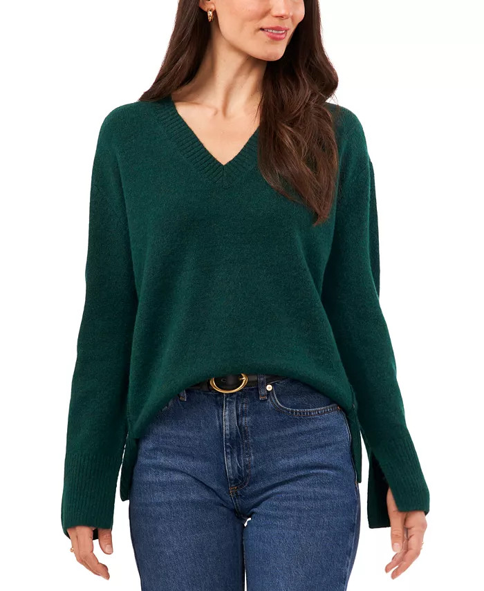 Women's V-Neck Ribbed-Edge Sweater | Macy's