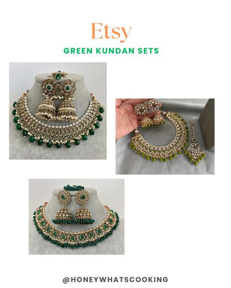 Green kundan sets #etsy #indianjewelry 