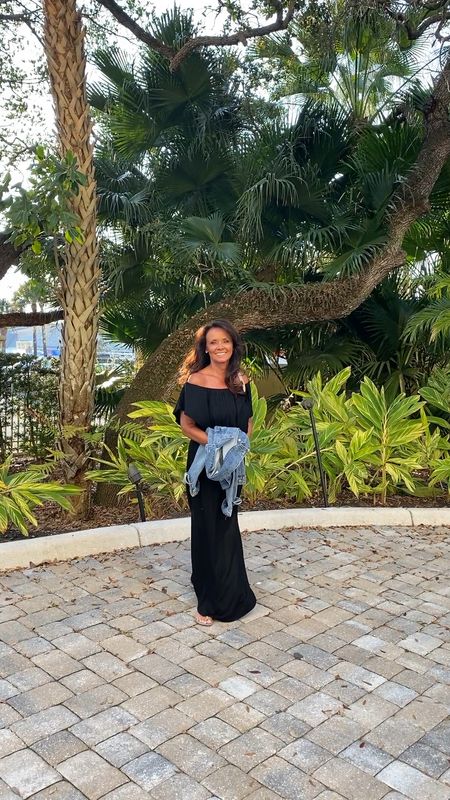 The maxi dress that takes you from the beach to dinner. An off the shoulder dress covers your arms, has side slits, and pockets! I paired it with a denim jacket, a shawl, and one of my favorite crossbody purses. 
kimbentley 
vacation outfit, resort wear
beach travel vacation, Amazonn

#LTKover40 #LTKVideo #LTKSeasonal