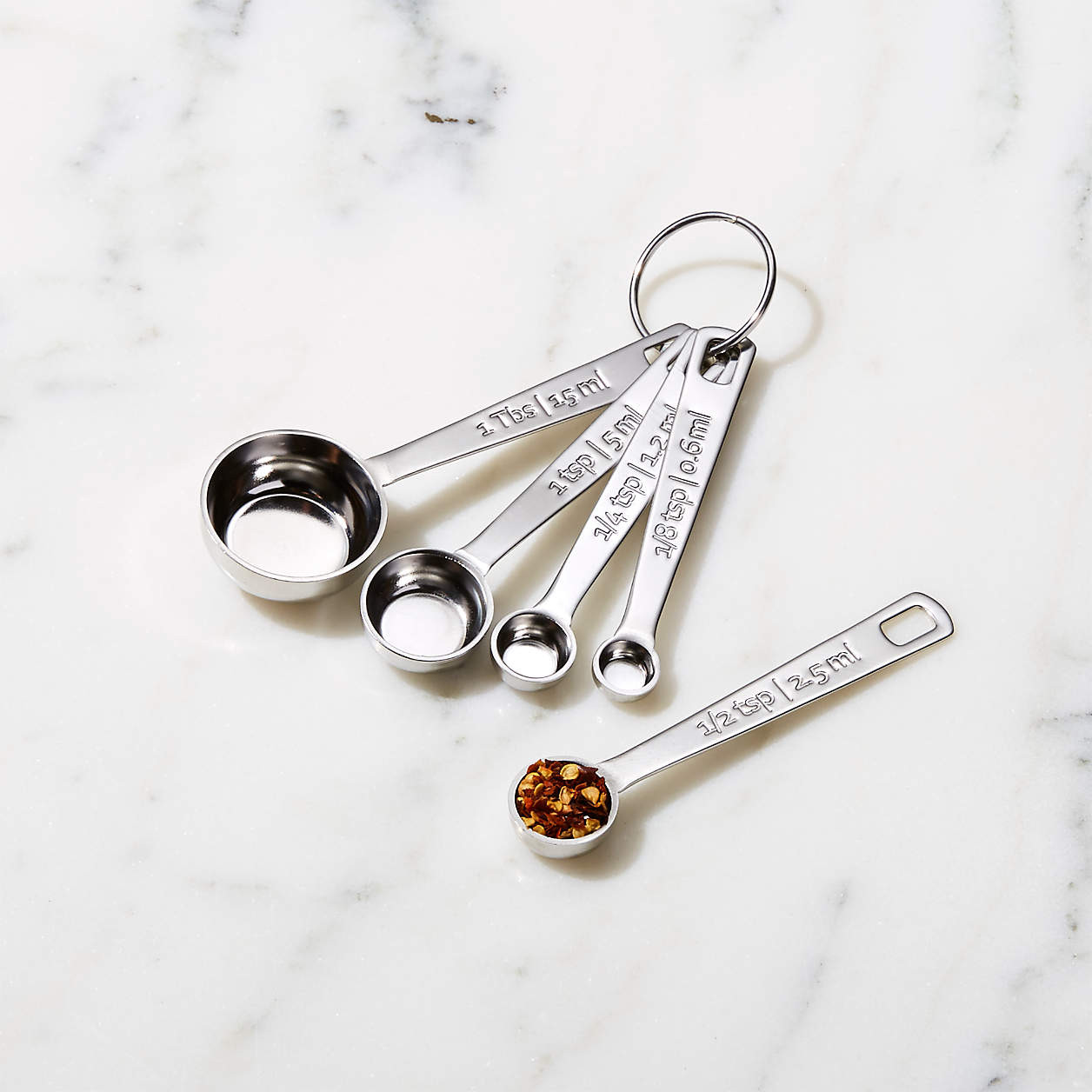 Le Creuset 5-Piece Stainless Steel Measuring Spoon Set + Reviews | Crate & Barrel | Crate & Barrel