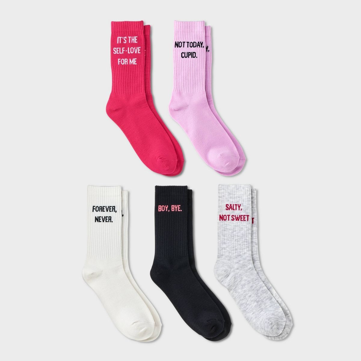 Women's Spicy Valentine's Day 5pk Sporty Ribbed Crew Socks - Assorted Color 4-10 | Target