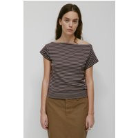 Kotn Women's Boatneck Banded T-Shirt in Dusty Grape/Espresso, Size XS, 100% Egyptian Cotton | Kotn