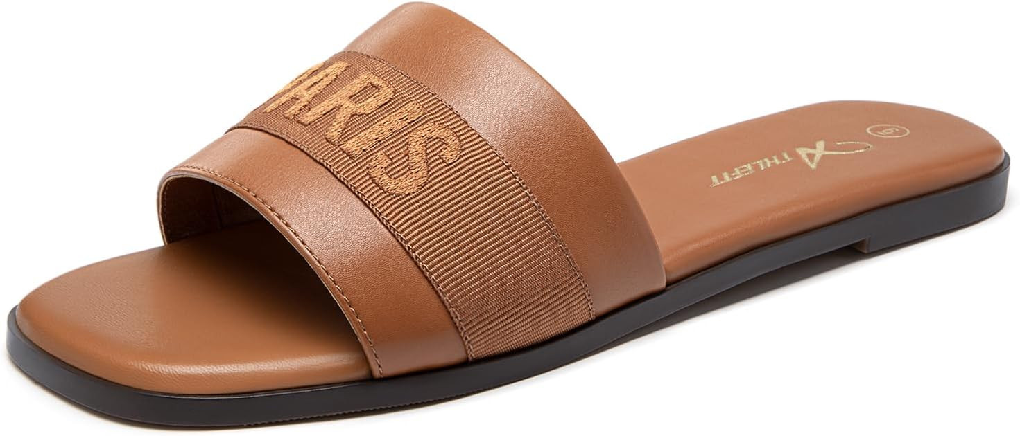 Athlefit Women's Slides Summer Fashion Slip On Flat Sandals Dressy | Amazon (US)