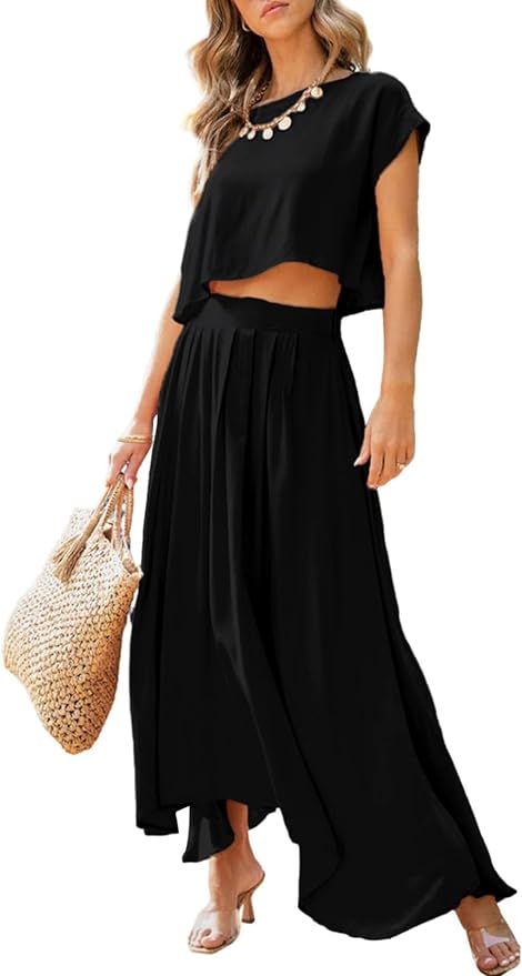 Dokotoo Dresses for Women 2 Piece Summer Outfits Crewneck Tops and Maxi Skirt Dress Sets | Amazon (US)