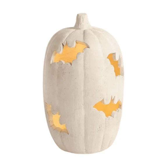 Terracotta-Effect Bat Cutout Pumpkin, Halloween LED Light Up Resin Pumpkin Lantern with Bat Hollo... | Walmart (US)
