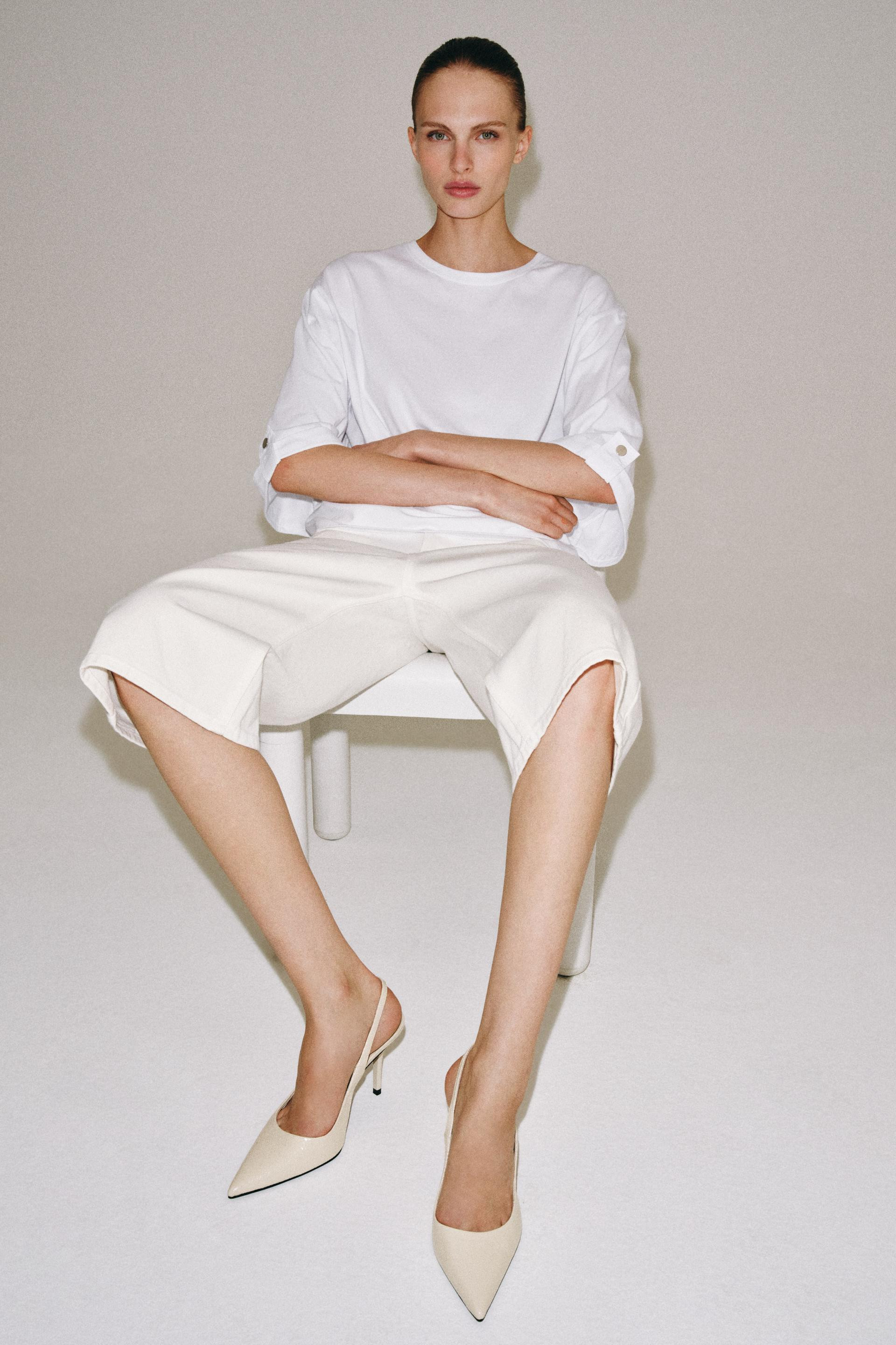 Zara - Embossed Slingback Heels - Off White - 11 - Woman | Zara US