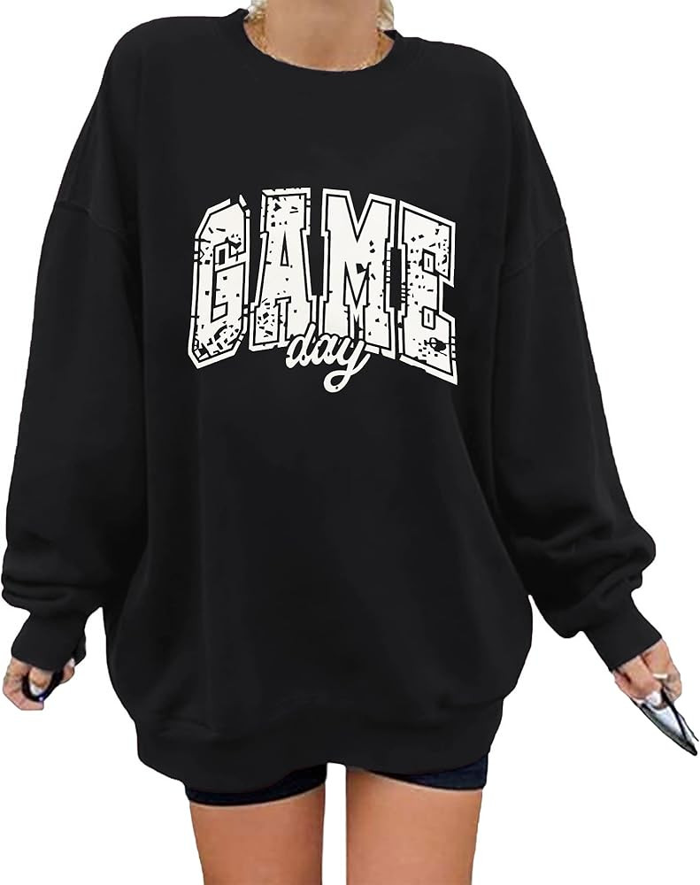 Game Day Sweatshirt for Women Oversized Football Sweatshirts Football Mom Crewneck Long Sleeve Pu... | Amazon (US)