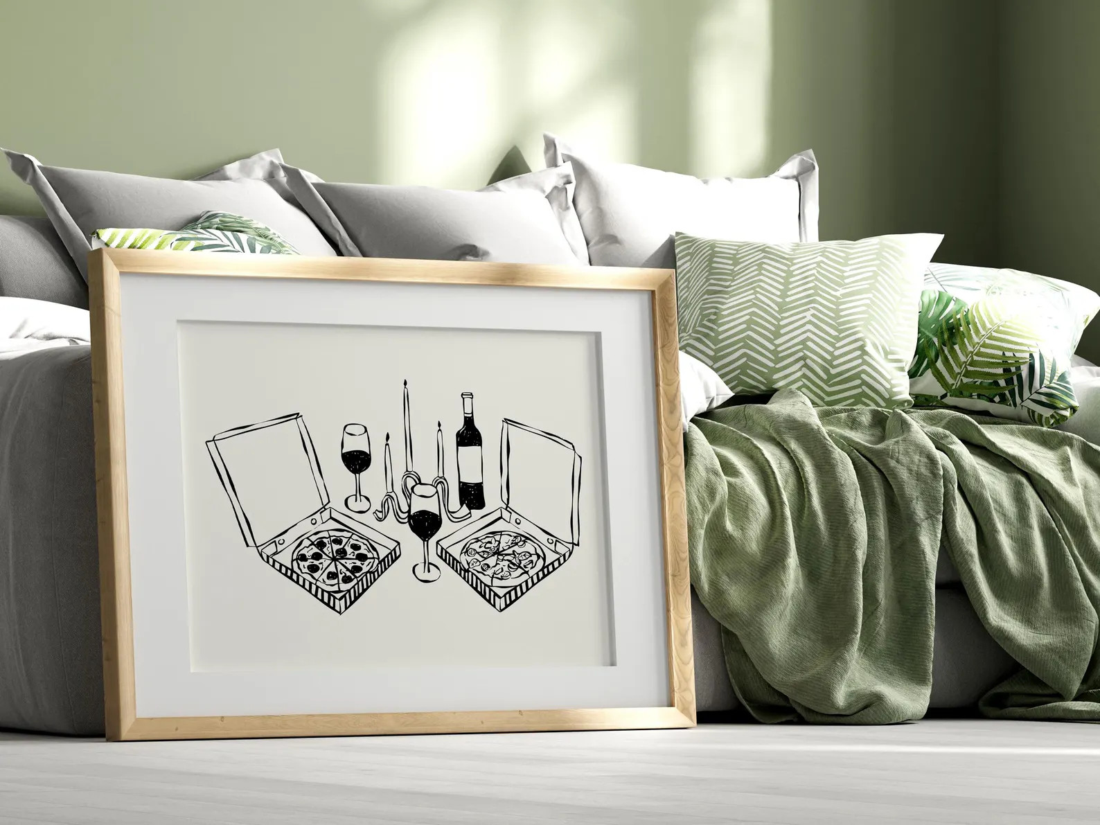 Pizza Date Night, Dinner Table Print, Horizontal Black Beige Dinner Wall Art, Kitchen Wall Art, R... | Etsy (US)