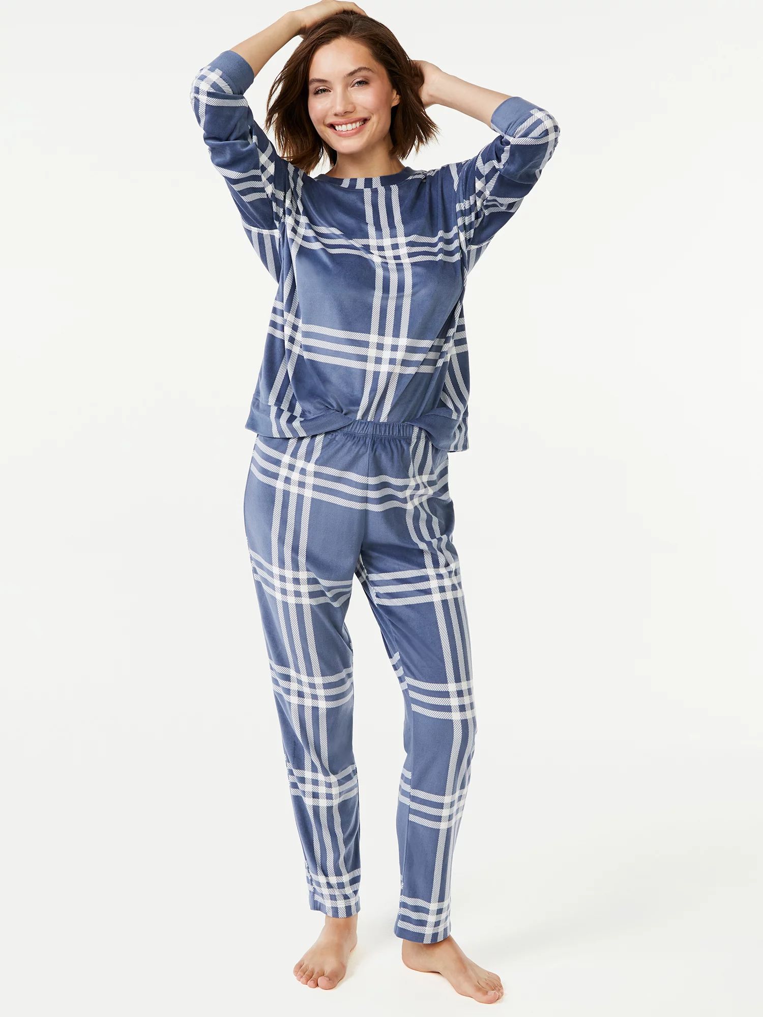 Joyspun Women's Velour Top and Sleep Pant Pajama Set, 2-Piece, Sizes up to 3X | Walmart (US)