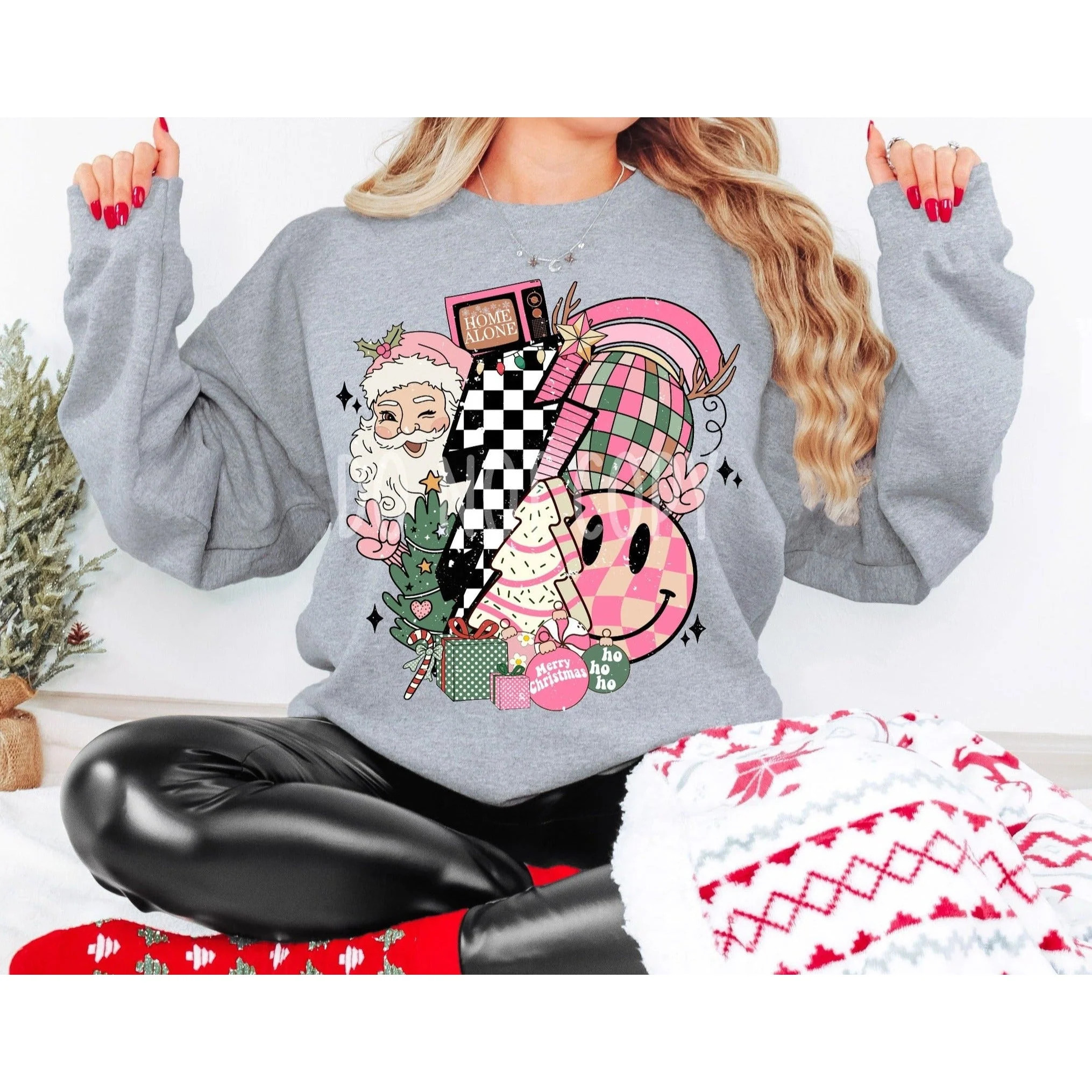 Gabreila Pink Christmas Collage Sweatshirt | Casual Chic Boutique