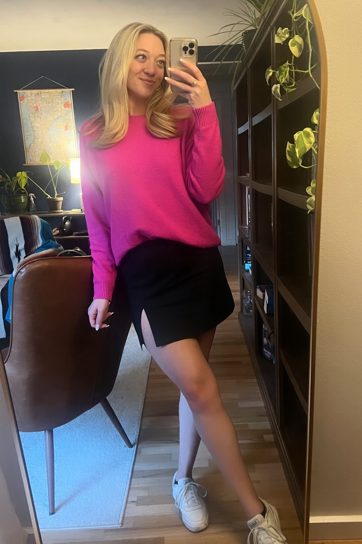 A cozy spring transition outfit! Wore this to happy hour with some friends and it was perfect 💖 cannot wait to wear this skirt more often! 

Sweater outfit, spring sweater, black mini skirt, black skirt, spring outfit

#LTKSeasonal #LTKfindsunder100