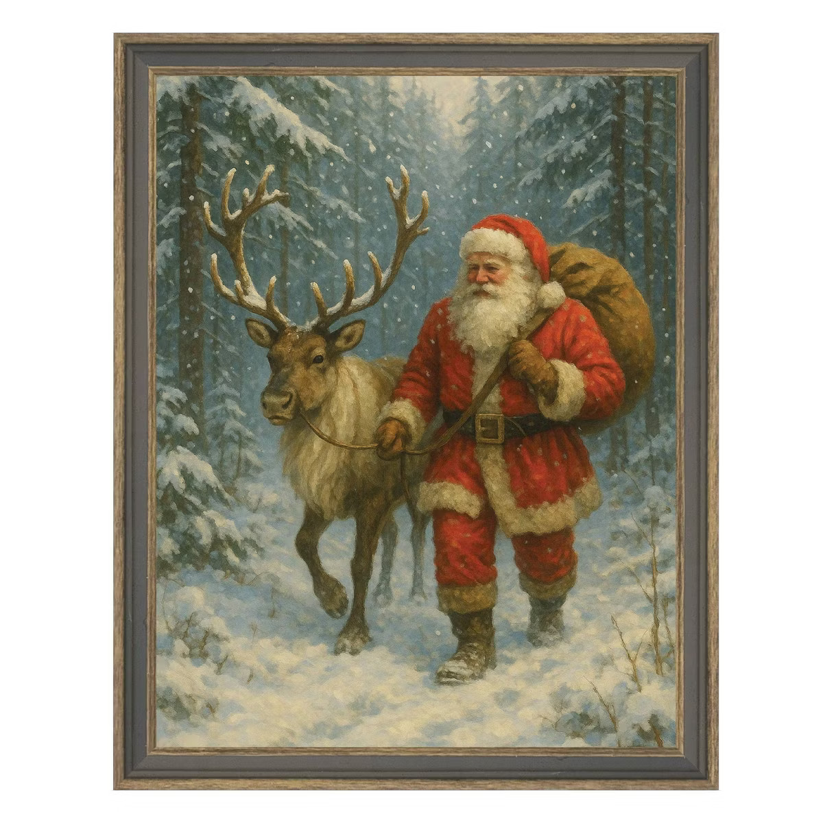 Petal Lane 7"x9" Santa with Reindeer Gray Brown Skinny Framed Wall Art | Target