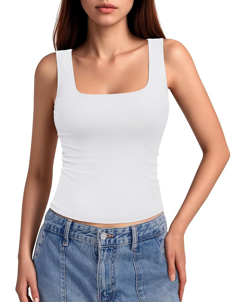 YUCOLEN Womens Square Neck Tank Tops Double Lined Sleeveless Basic Camisole Tops for Women 2025 | Amazon (US)