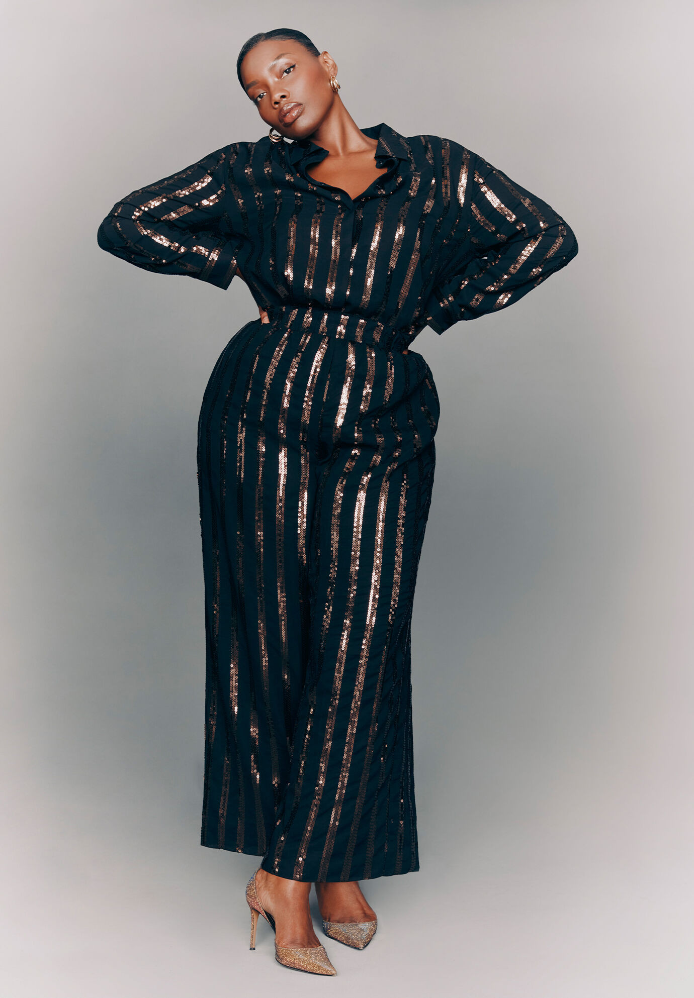 Relaxed Striped Sequin Pant | Eloquii