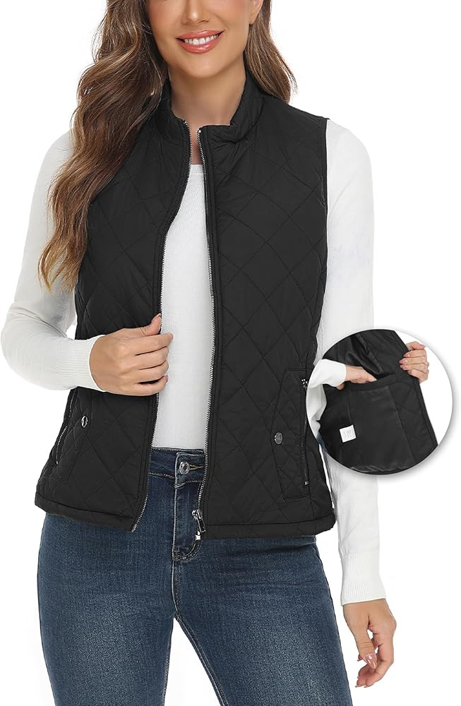 YESLIFE 2025 Women's Outwear Quilted Vest With One Inside Pocket - Stand Collar Lightweight Padde... | Amazon (US)