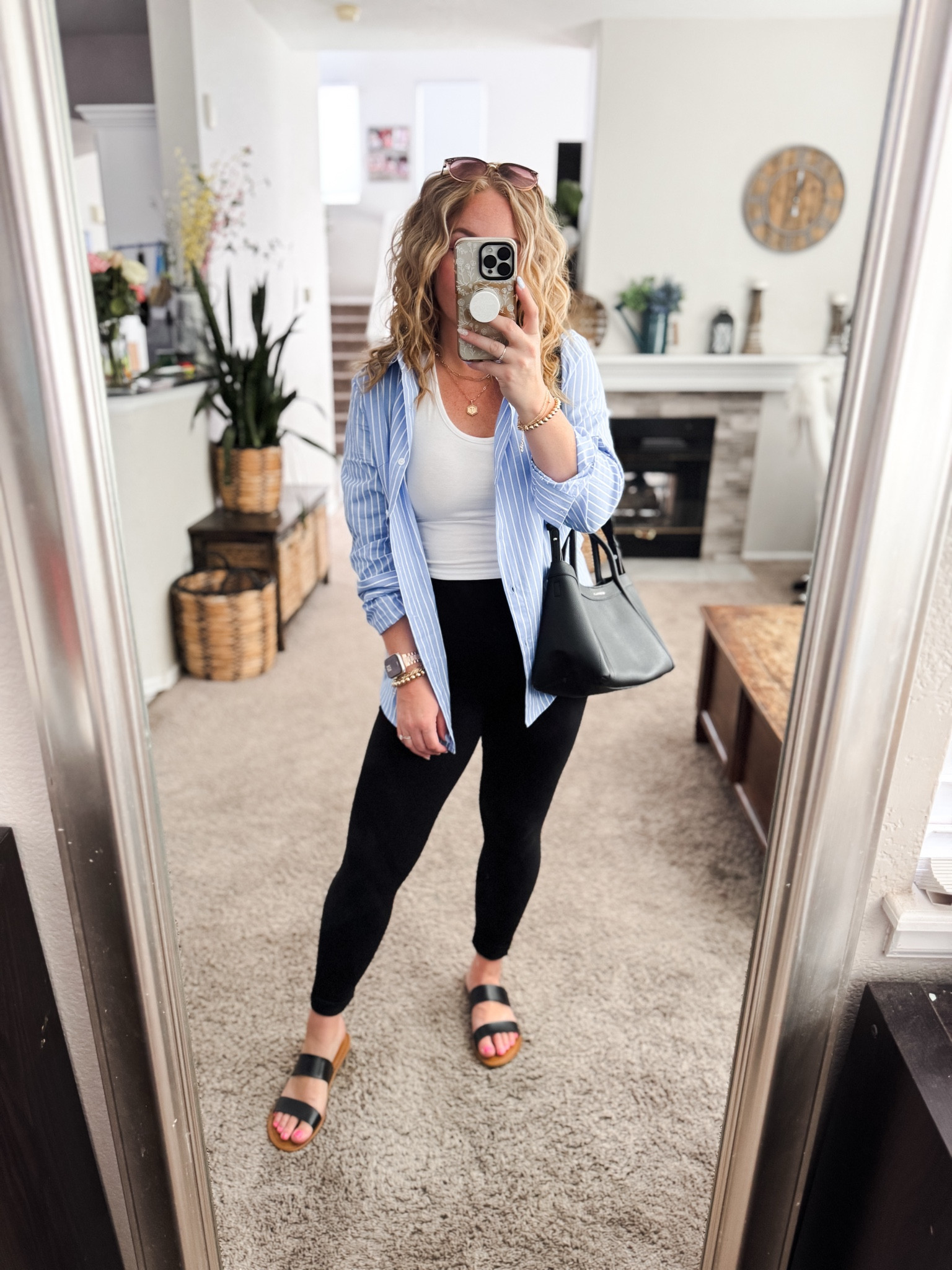 White tank top with a striped button down shirt, leggings black handbag, and sandals (runs small, i went up half a size)






Amazon outfits, summer outfit inspo, outfit ideas, casual outfits amazon, amazon outfits every day, outfit ideas 2026, summer outfits, Memorial Day sale

#LTKootd #LTKSaleAlert #LTKPetite