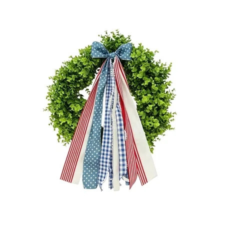 Farmhouse Boxwood Wreath With Bow, Red White Blue Decor, Front Door Wreath for Patriotic & Spring Home Decor | Walmart (US)