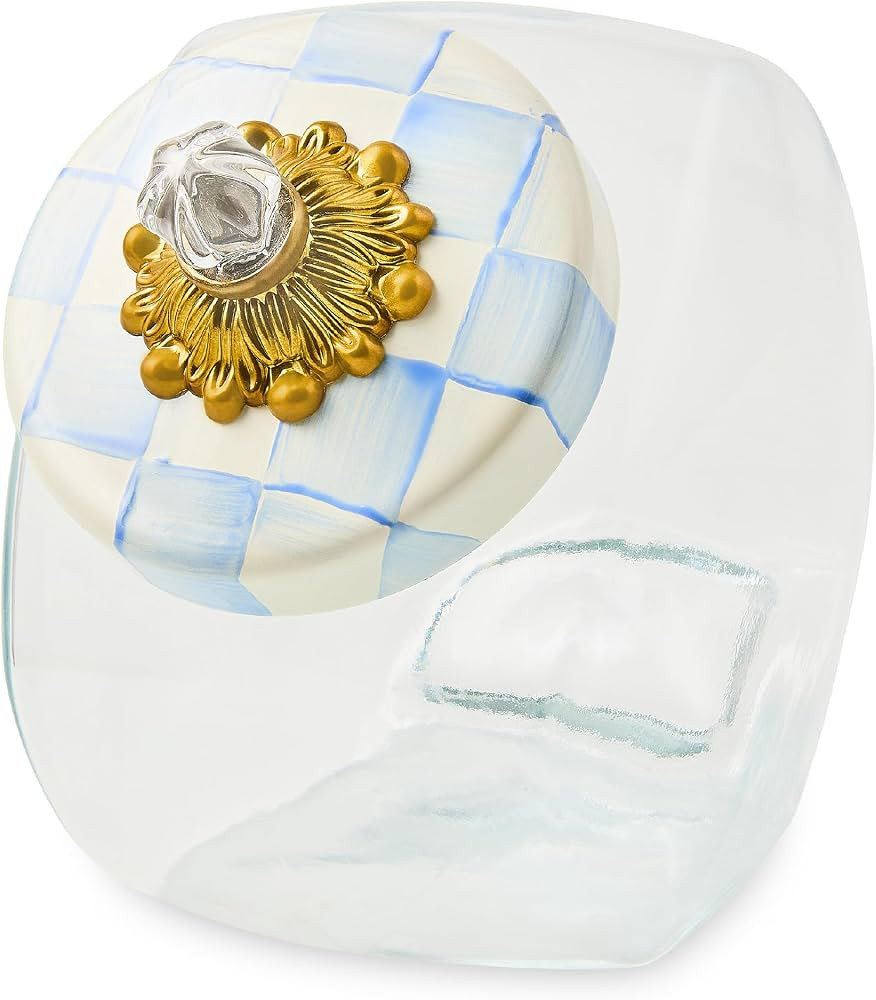 MACKENZIE-CHILDS Glass Sweets Jar with Lid, Light-Blue-and-White Sky Check     Hand-painted desig... | Amazon (US)