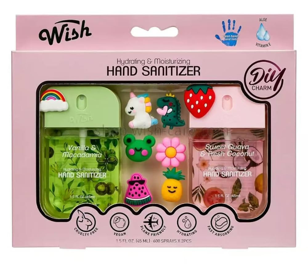 Wish Diy Charm Hand Sanitizer Spary Travel Size Spray 2-Pack Gift Box 1.5 FL OZ (45ML) Each, Drag... | Amazon (US)