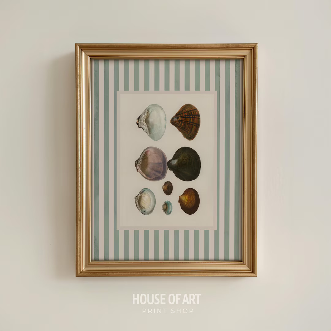 Oyster Print, Nancy Meyers Inspired Striped Art, Vintage Mollusk Shell Poster, Preppy Ralph Laure... | Etsy (US)