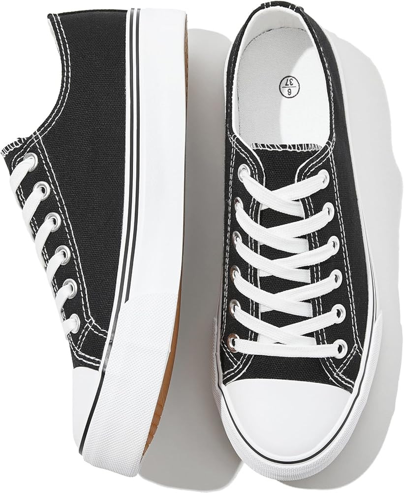 FRACORA Womens White Canvas Sneakers Low Top Lace Up Canvas Shoes Fashion Comfortable | Amazon (US)