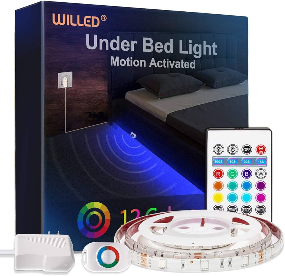 WILLED Under Bed Light, RGB Color Changing 5ft LED Strip with Motion Activated Sensor, RF Remote ... | Amazon (US)