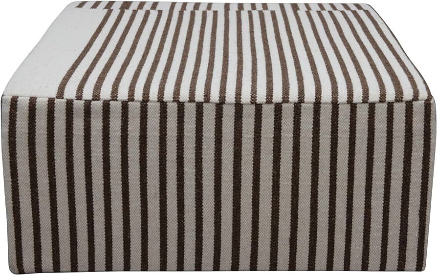 Creative Co-Op Wood and Wool Kilim Upholstered Coffee Ottoman Table, Striped Cream & Brown | Amazon (US)