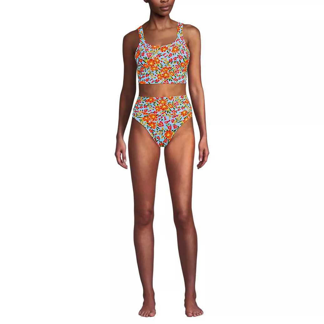 Women's Tugless Midkini Top and High Waisted Bottom Swimsuit Set | Lands' End (US)
