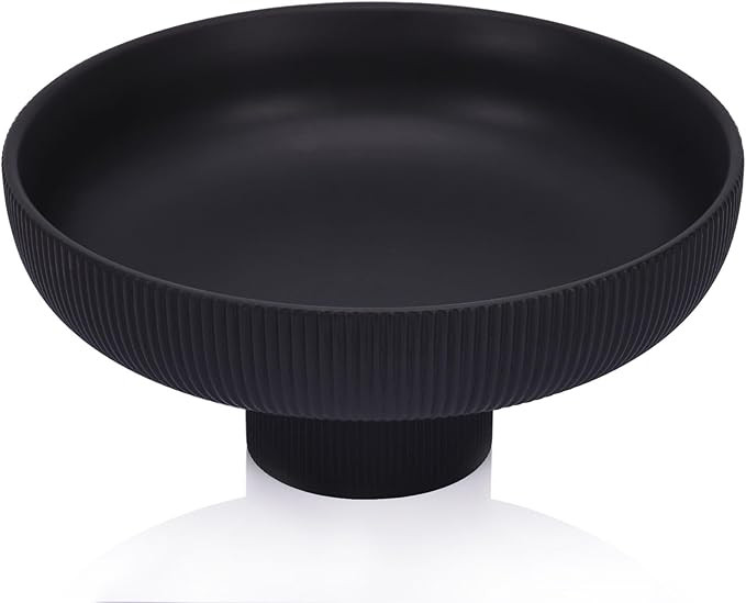 Modern Large Black Decorative Bowl - Ribbed Black Fluted Pedestal Bowl , Multi-Functional Fruit B... | Amazon (US)