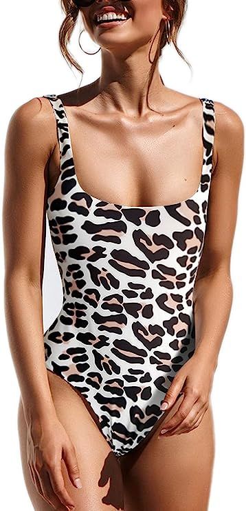 CinShein Women's Bikini High Cut Leopard Print One Piece Monokini Swimsuits Backless Thong Bathin... | Amazon (US)