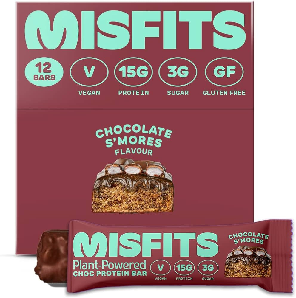 Misfits Vegan Protein Bar, S'mores Bar, Plant Based Chocolate Protein Bars, High Protein Snacks w... | Amazon (US)