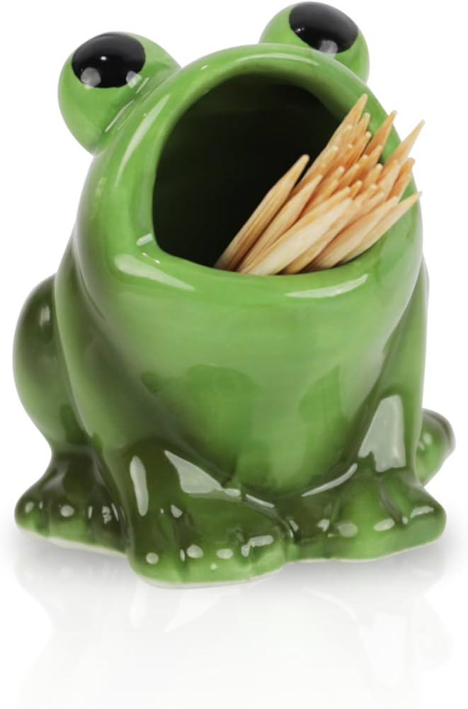 Servette Home Animal Themed Ceramic Toothpick Holders, Alligator, Bear, Frog and Turtle Designs (Frog) | Amazon (US)