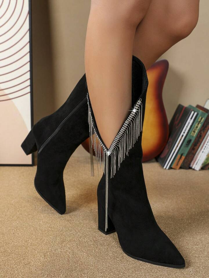 Western Cowboy Boots With Rhinestone And Fringe Detail | SHEIN