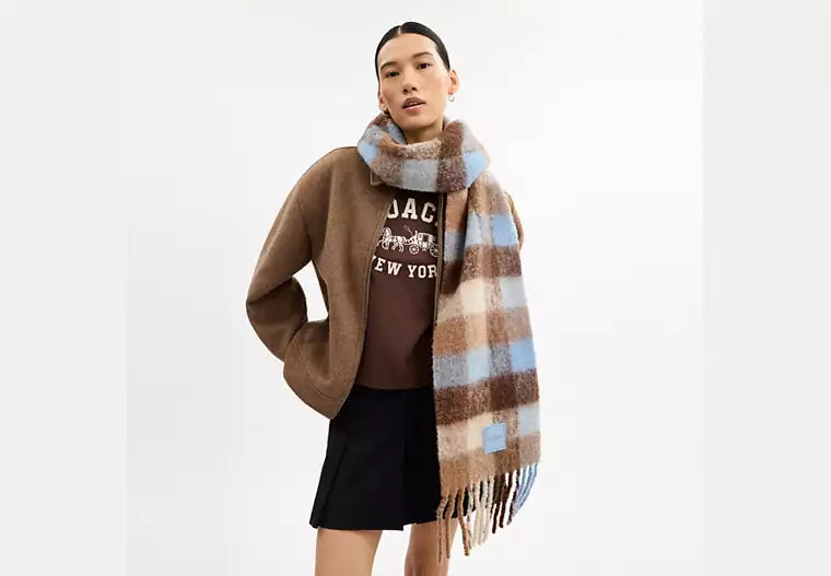 Oversized Plaid Muffler With Rubber Patch | Coach Outlet CA
