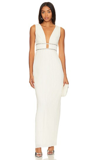 V Neck Pleated Gown in Gardenia | Revolve Clothing (Global)