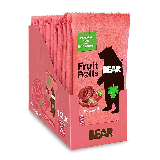 BEAR Real Fruit Snack Rolls - Gluten Free, Vegan, and Non-GMO - Strawberry – 12 Pack (2 Rolls P... | Amazon (US)
