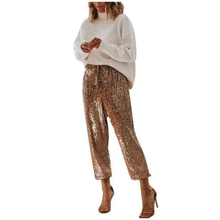 Coopserbil Foot Pants Women Tape Waisted Ruffle Cloth Style High Fashion Sequin Trousers Pants Long  | Walmart (US)