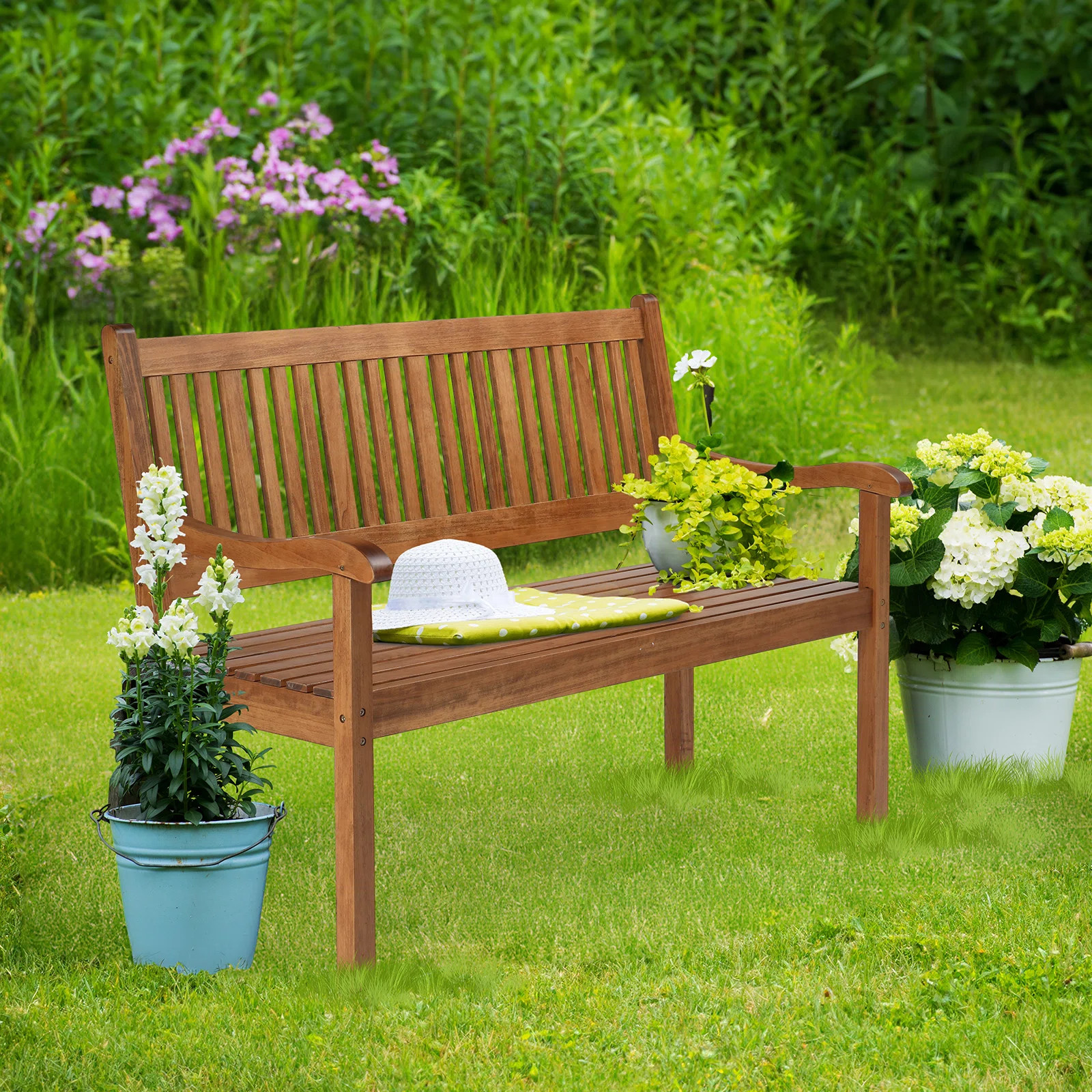 Original Wood Colour Vertical Slat Back Patio Park Bench | Wayfair North America